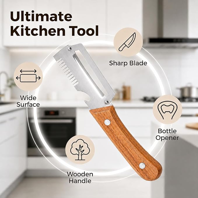 3-in-1 Multifunctional Vegetable Peeler with wooden grip (Pack of 1)